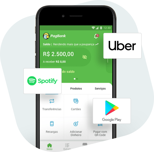 Opção de recarga de Google Play, Spotify e Uber no app PagBank